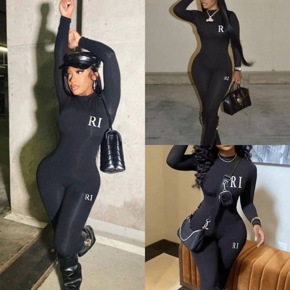 women jumpsuits slim sexy designer new letter printed black