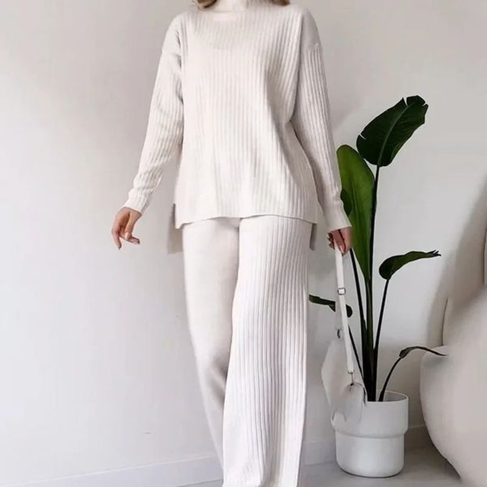 women knitted twopiece set casual loose womens home suit with