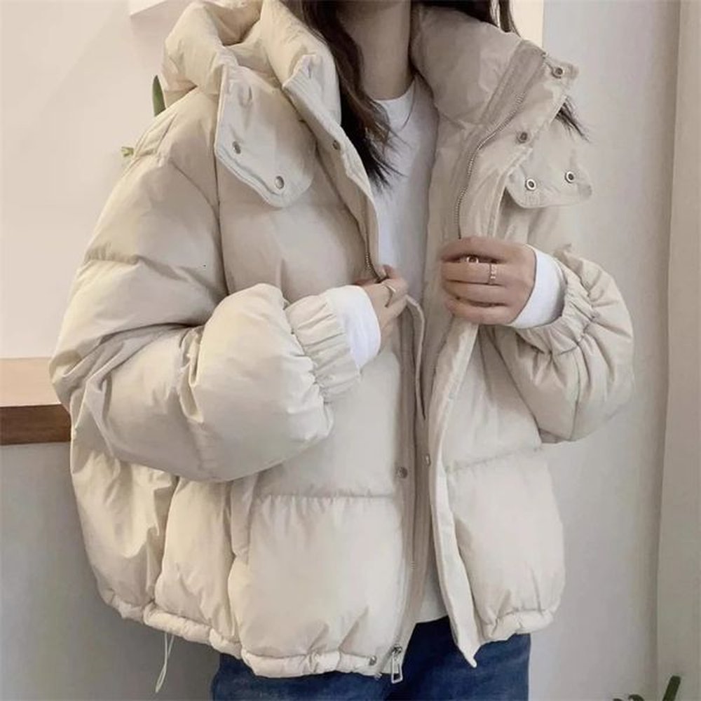 women korean cotton parkas hooded winter oversize coat thick warm