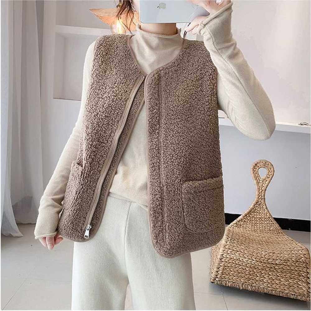 women lamb plush waistcoat winter casual o neck warm vest