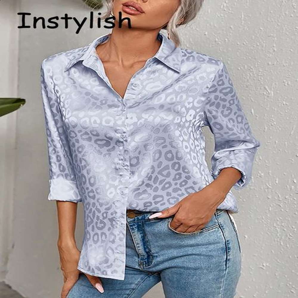 women leopard print y blouse spring summer long sleeve lapen