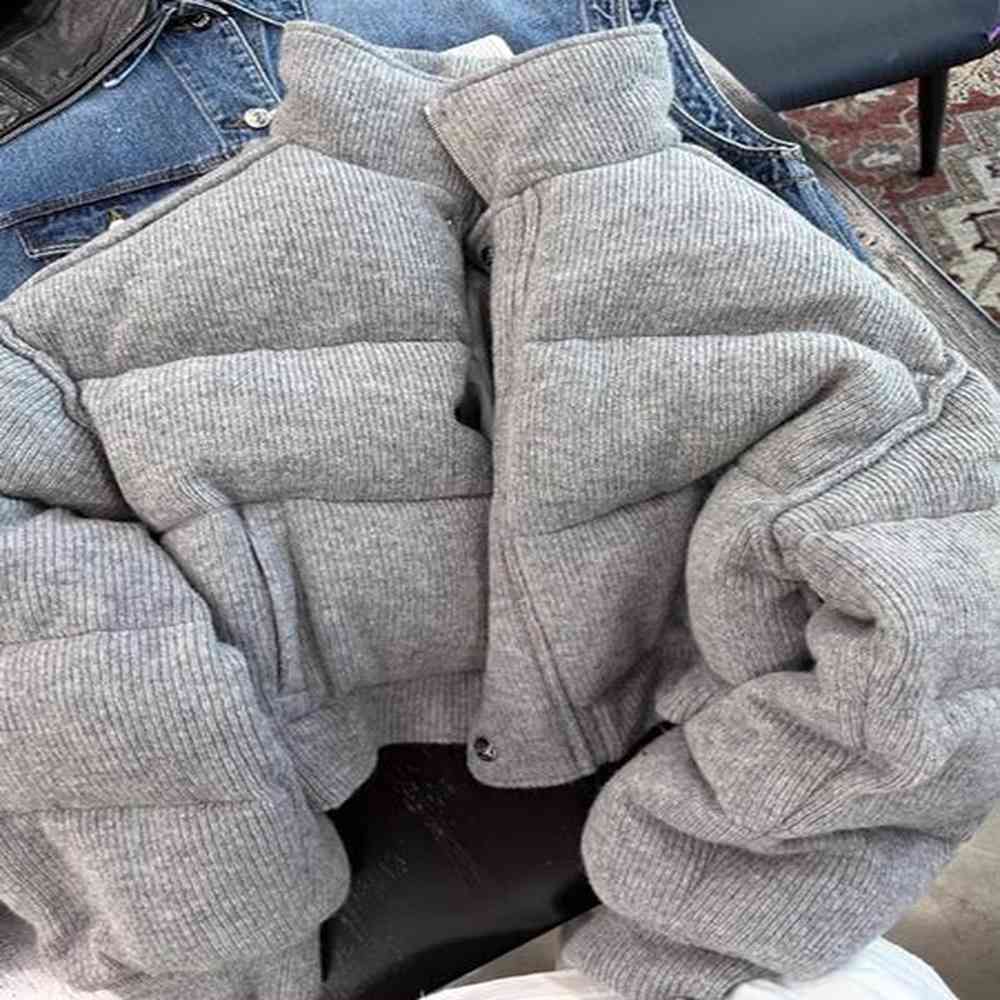 women light grey parkas jacket thicken warm long sleeve turtleneck