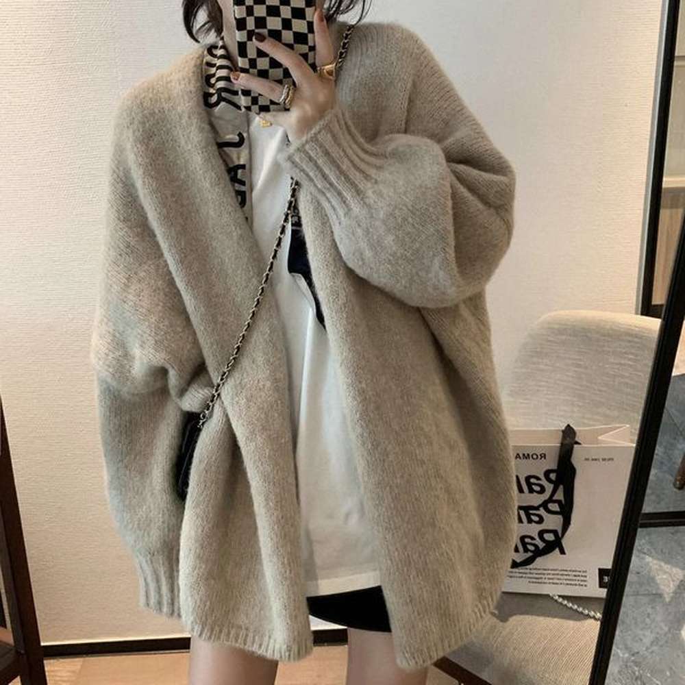 women long sleeve knitted cardigan sweater coats korean female baggy