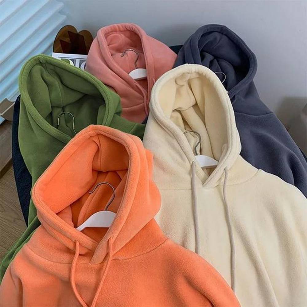 women loose sweatshirt fleece thick hoodies solid oversize hooded korean