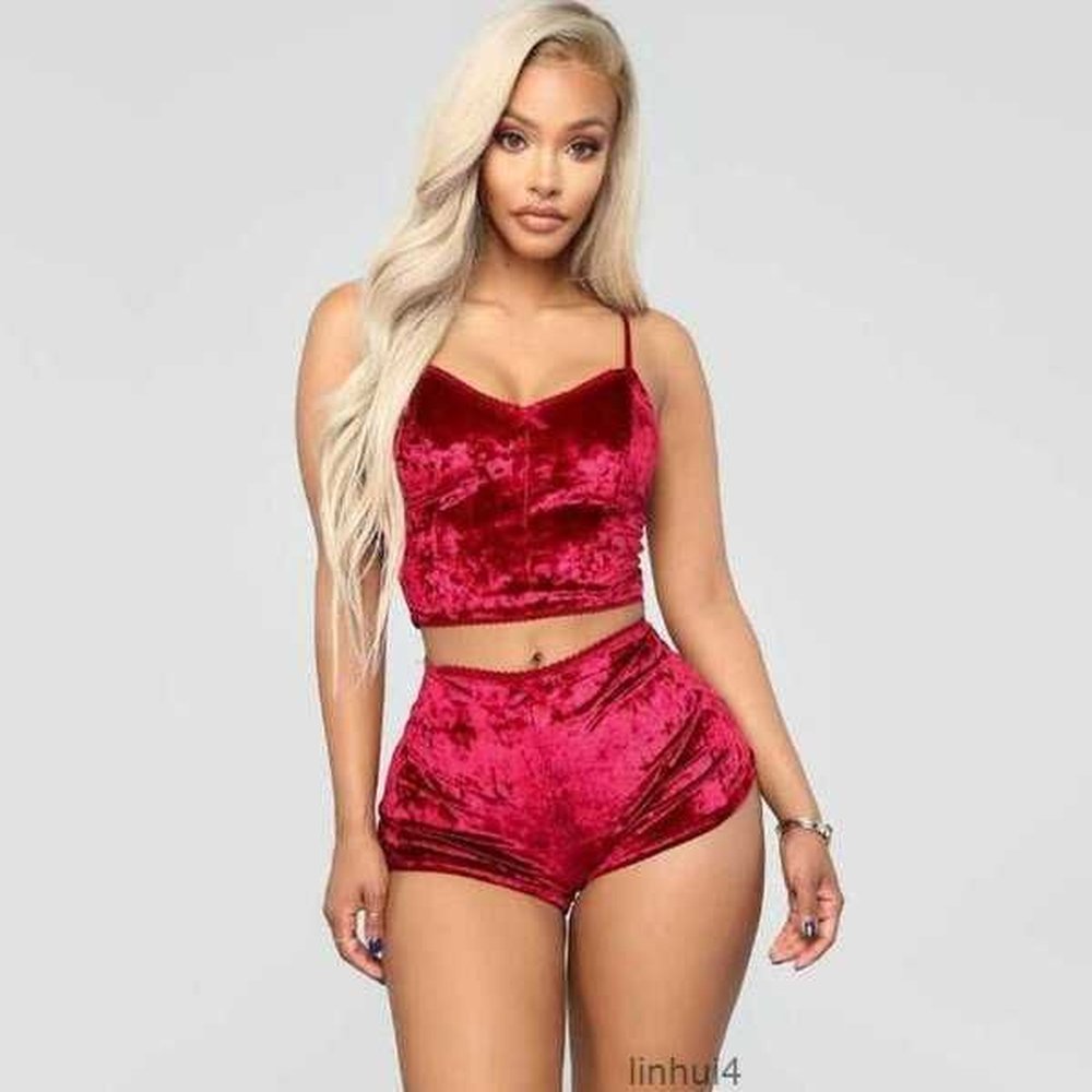 women pajamas sets sexy velvet two piece suits ladies pcs