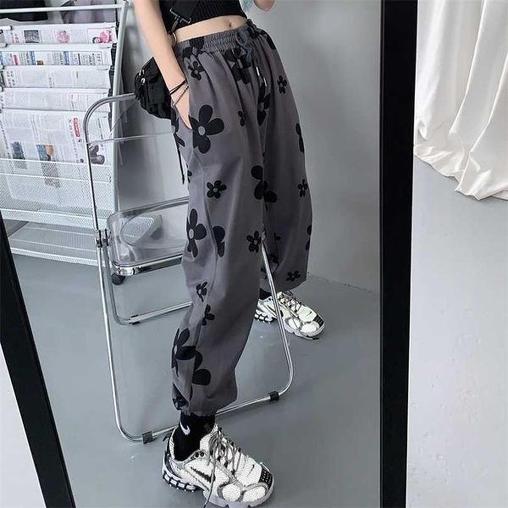 women pants harajuku korean fashion floral print high street waisted