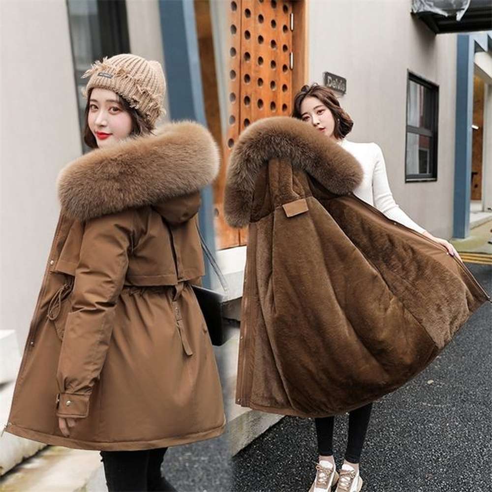 women parka fashion long coat wool liner hooded parkas winter