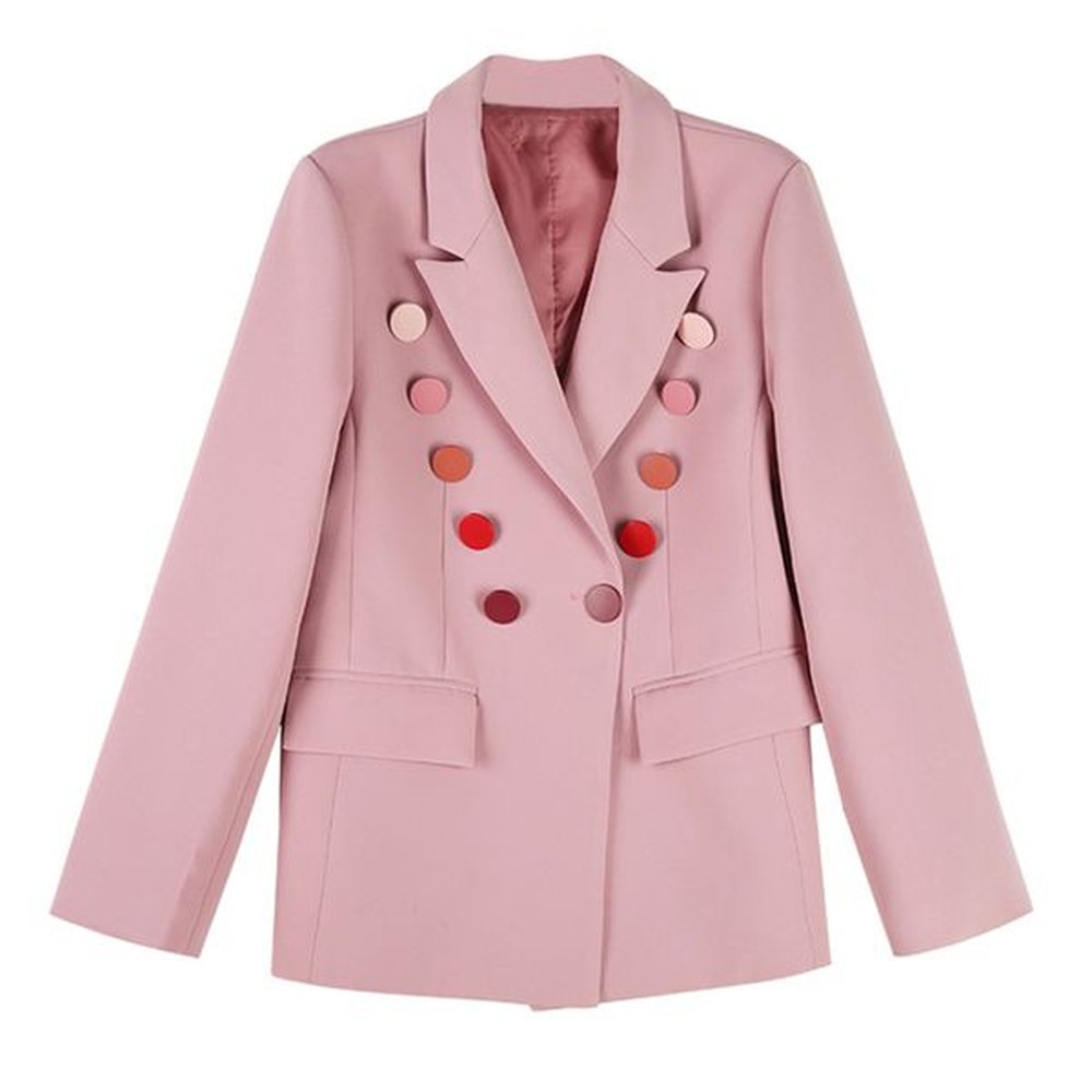 women pink blazer solid notch collar long sleeve button pocket