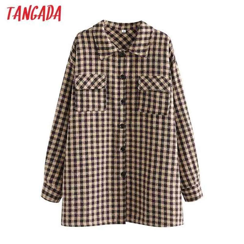 women plaid jacket turn down collar ladies long sleeve loose
