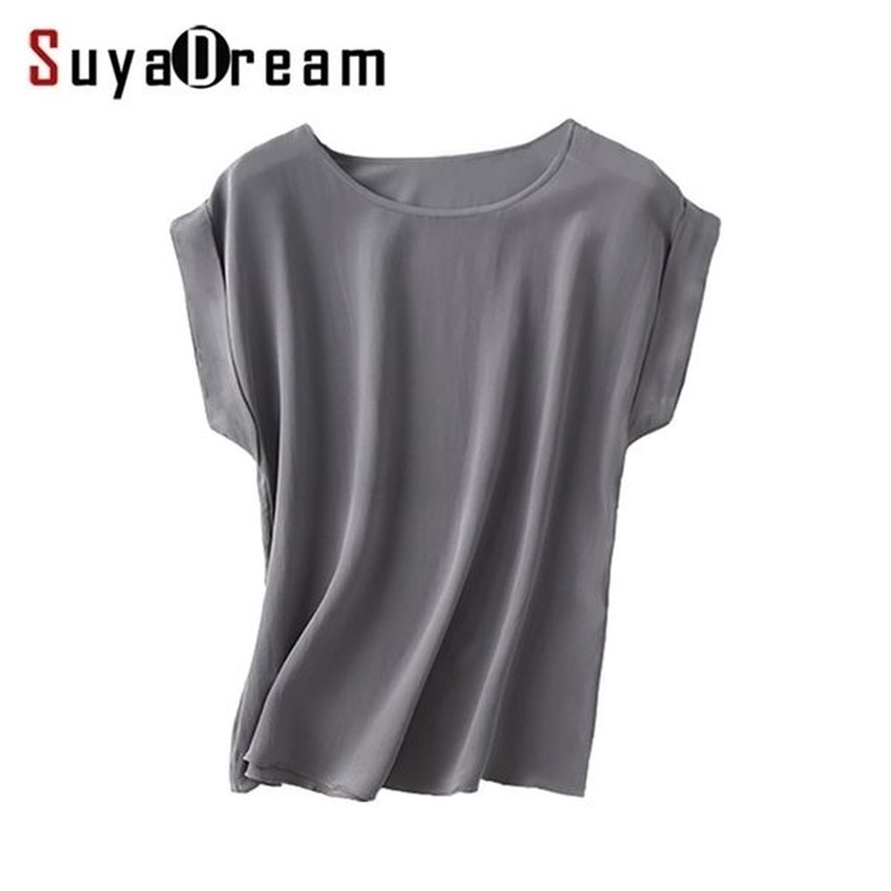 women real silk t shirt short bat sleeved solid chiffon