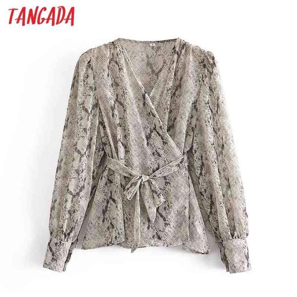 women retro animal print chiffon v neck with slash long
