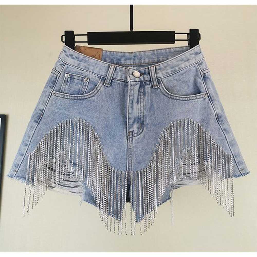 women s heavy rhie fringed hole jeans female high waist