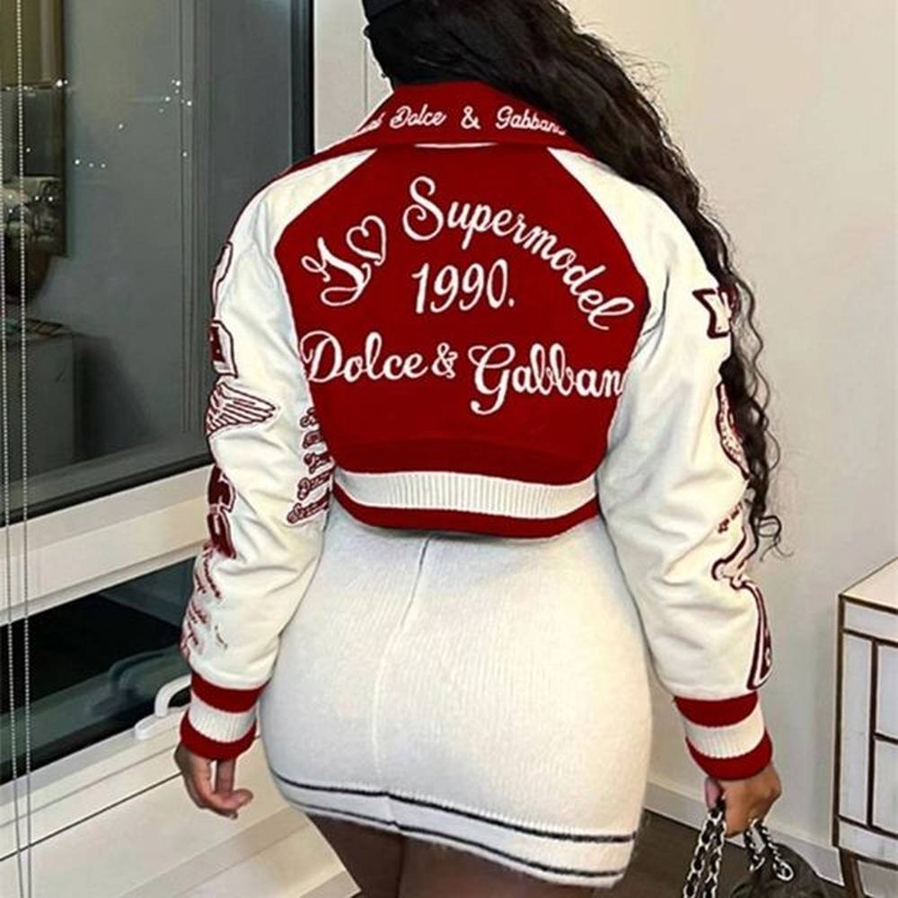 women s jackets fashion letter print patchwork single breasted bomber