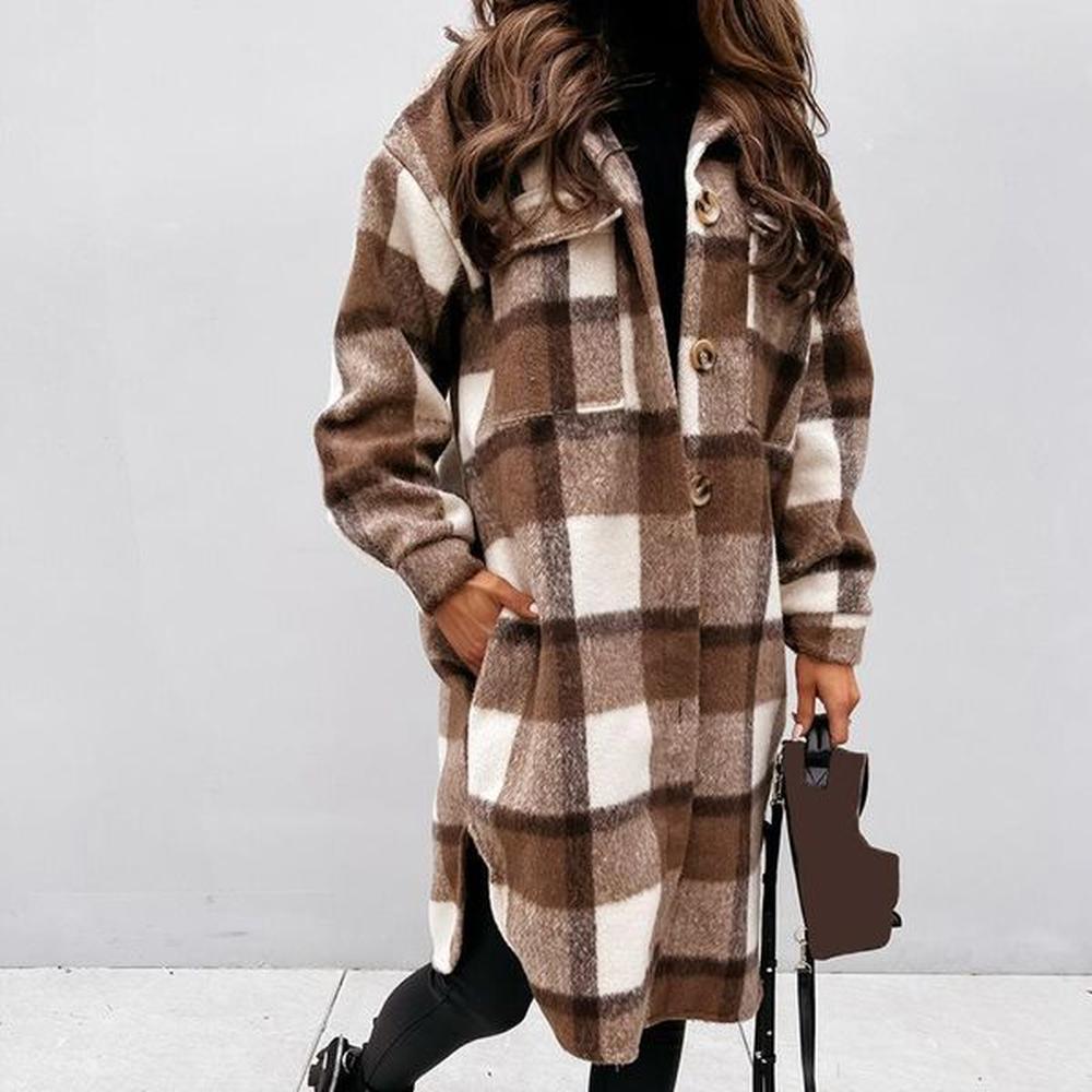 women s jackets plaid midi long coat fashion autumn winter