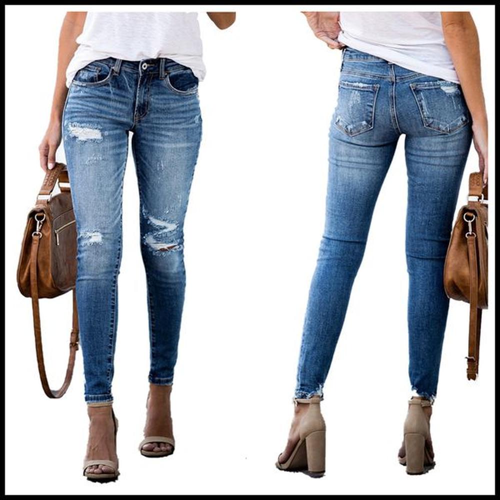 women s jeans fall retro mid waist ripped for women