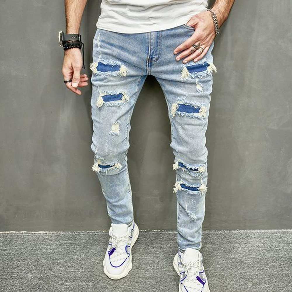 women s jeans men holes casual skinny pants streetwear male