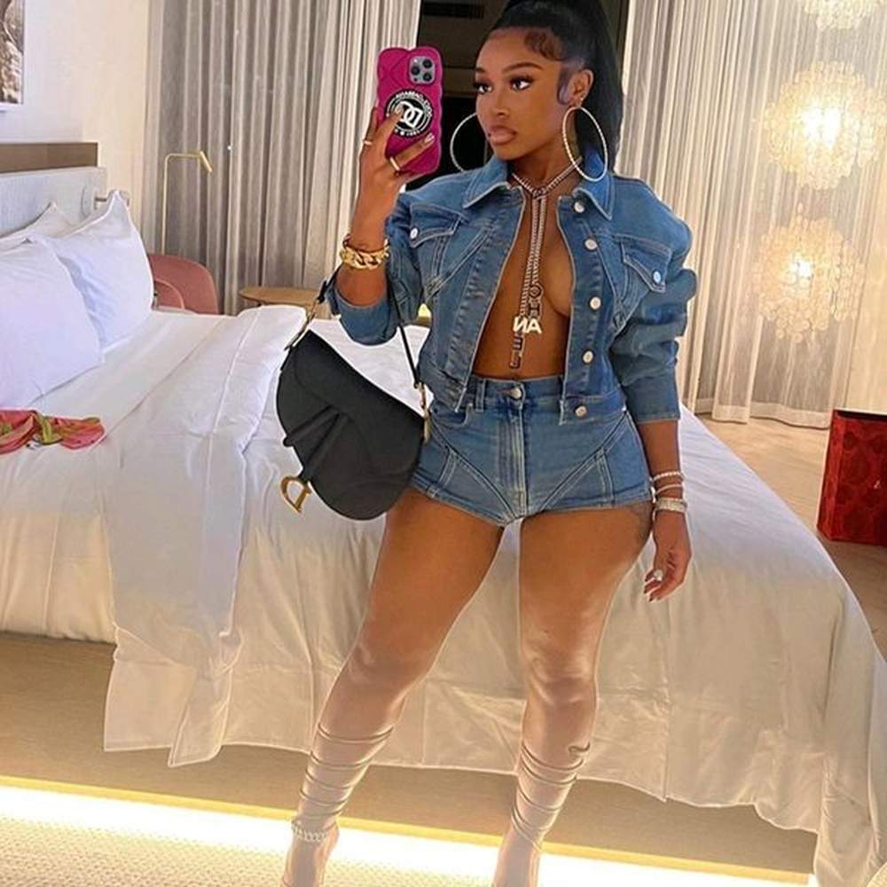 women s two piece pants denim jacket shorts pant set