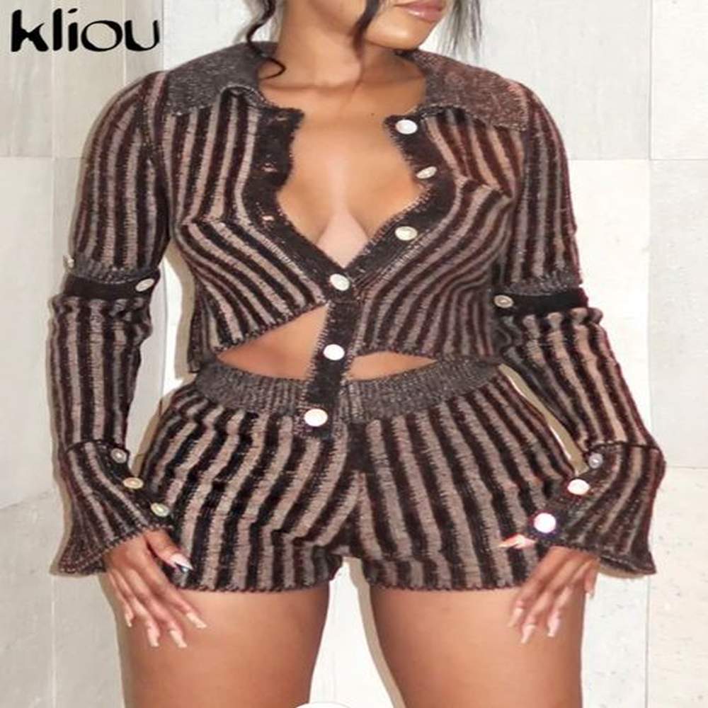 women s two piece pants kliou knitted streak set women