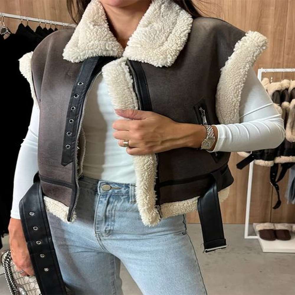 women s winter faux suede vest sleeveless zipperup fleece sherpa