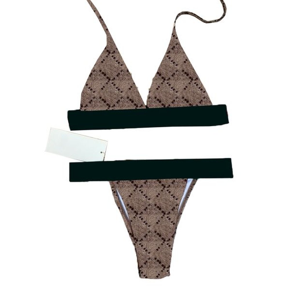 women sexy halter swimwear fashion letters bikini set personality stripe