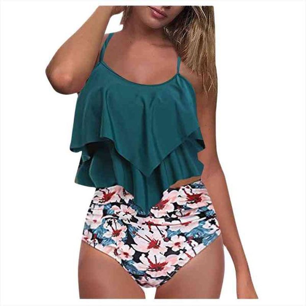 women sexy swimwear high waist contrast gradient split bikini mujer