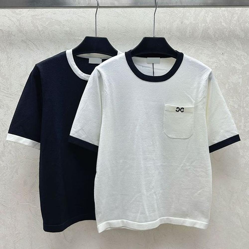 women short sleeve designer embroidered logo t shirt knit crew