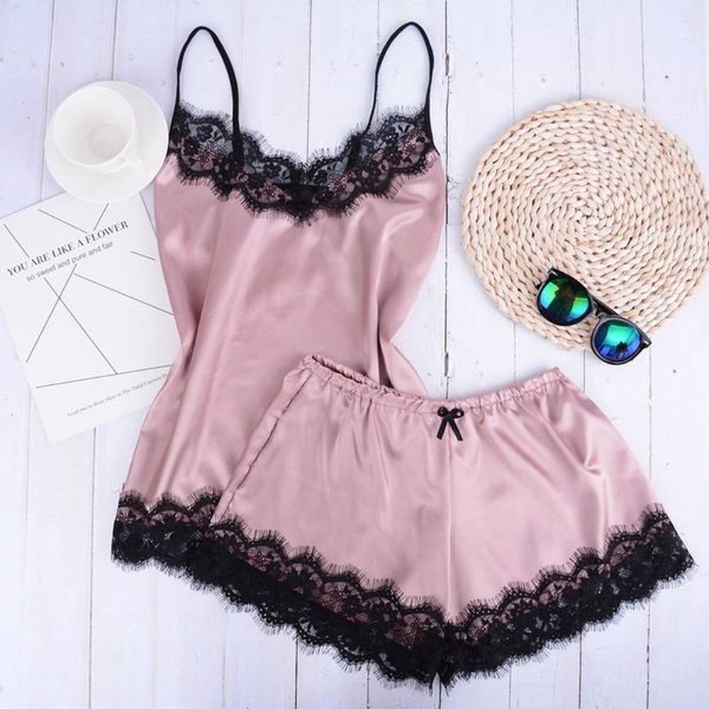 women sleepwear sexy lace pamas pants blouse set bu