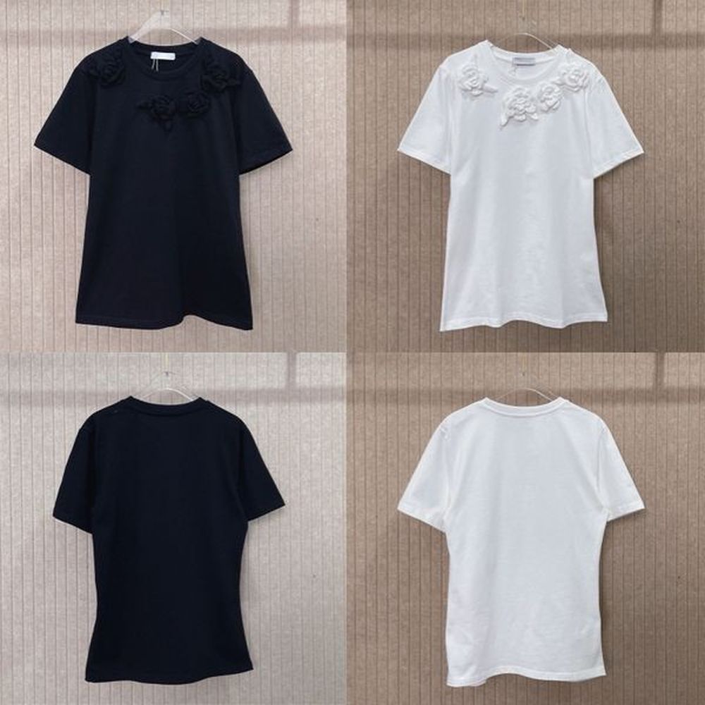 women solid color short sleeve fashion flowers decorate t shirts