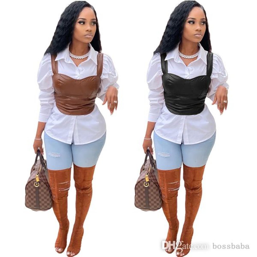 women solid color sling vest fashion spring summer sleeveless pu