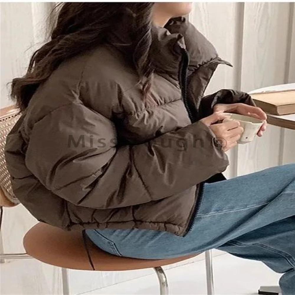 women solid loose puffer jacket winter korean chic oversized thickened