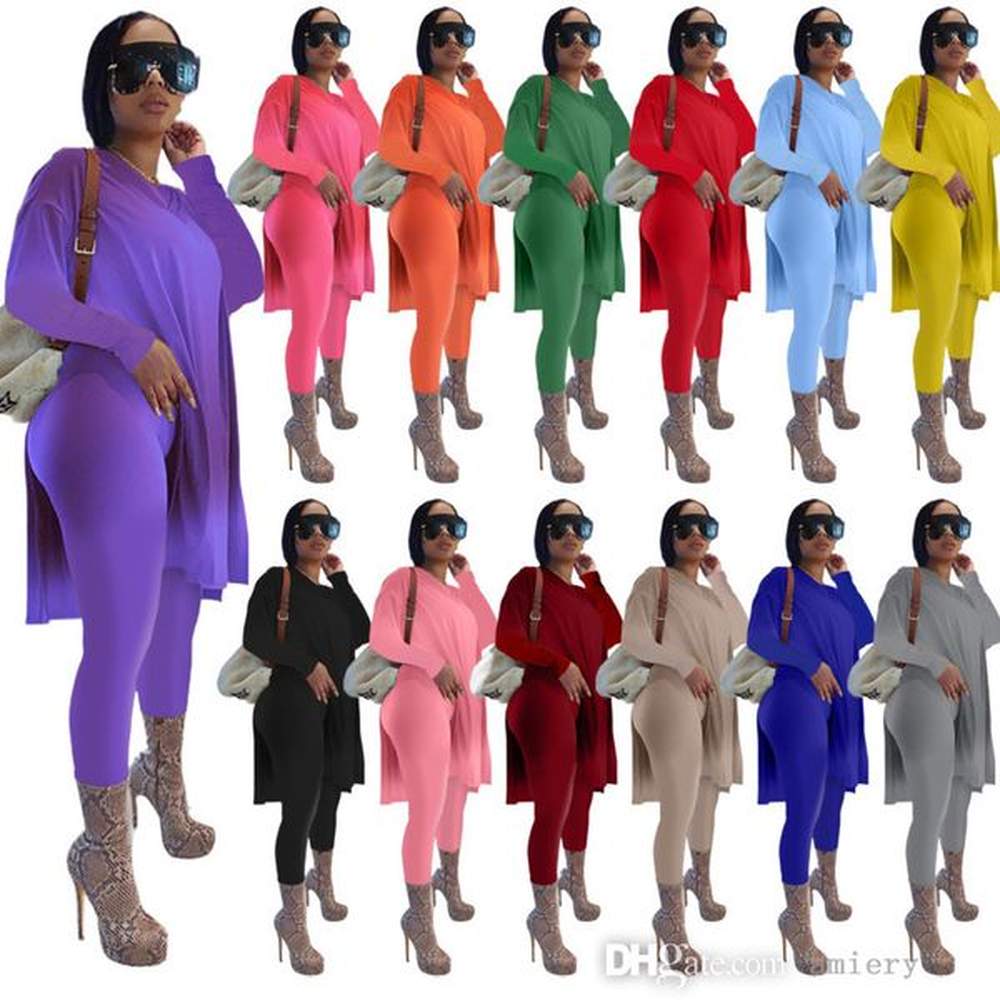 women sports tracksuits autumn long sleeve two piece suit solid