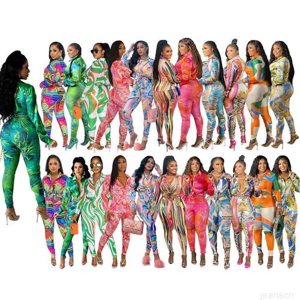women spring and autumn winter pants fashion printing multicolor long