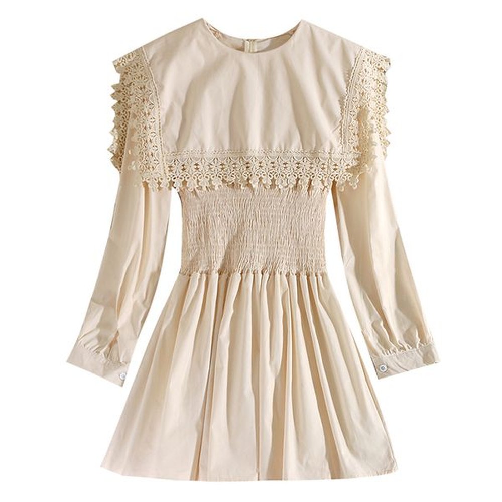 women spring dress lace patchwork sailor collar zipper long sleeve