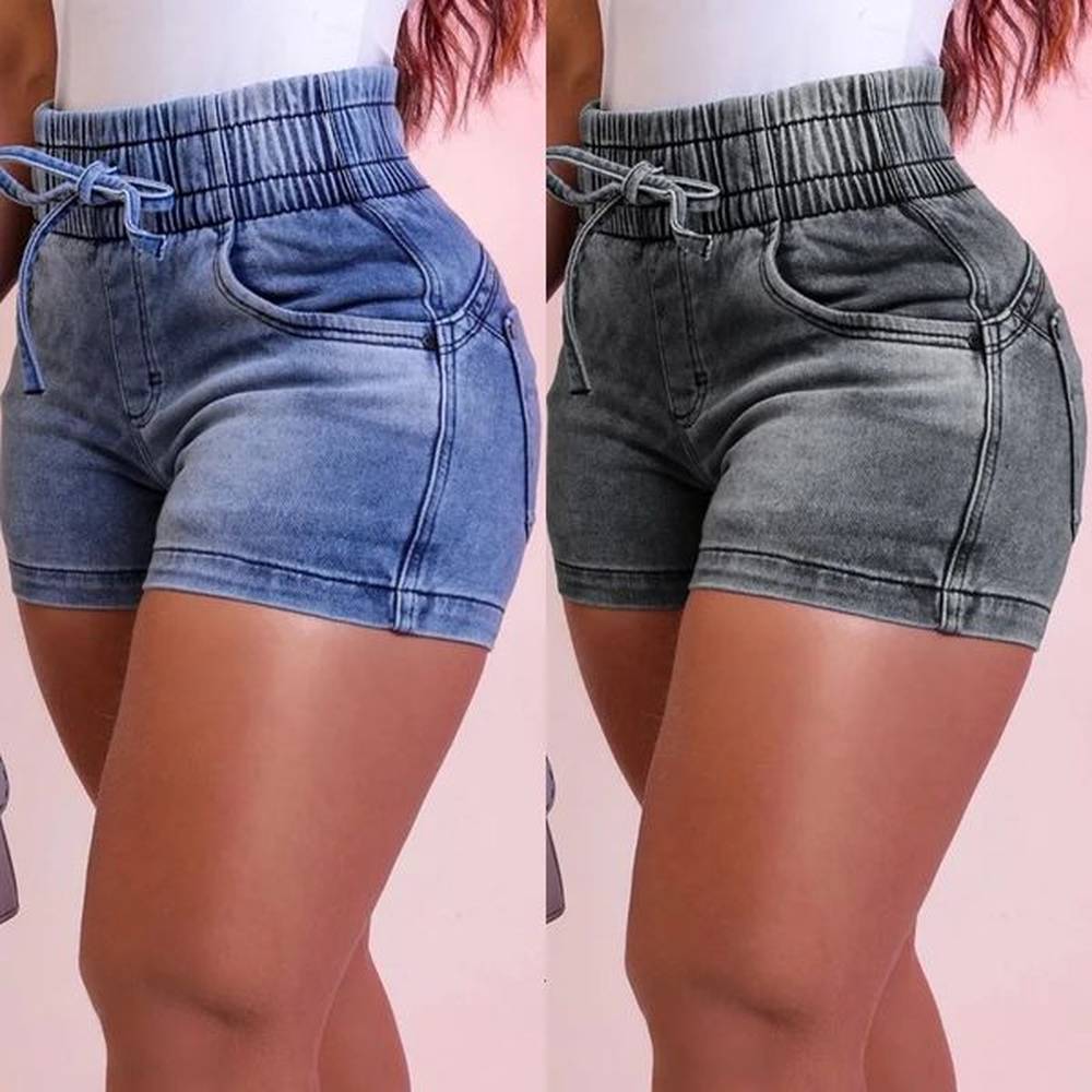 women summer denim shorts ladies elastic waist bandage jeans skinny