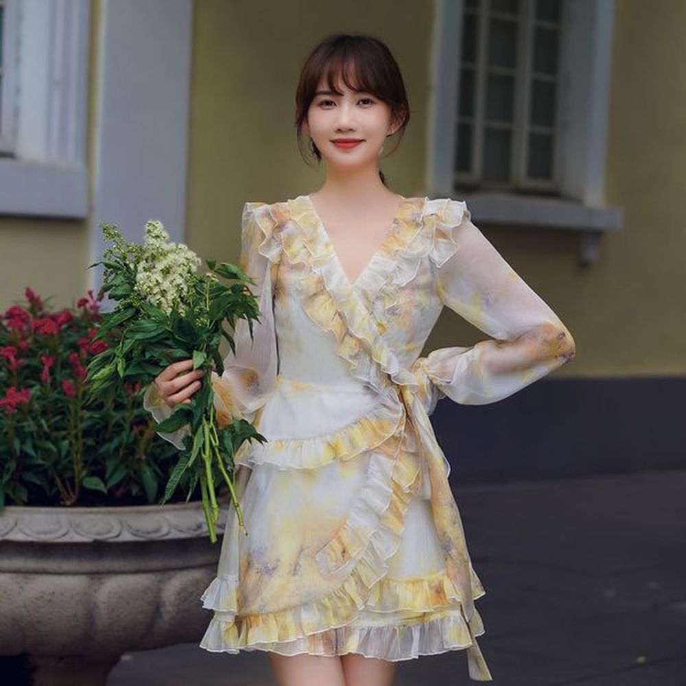women summer dresses sundress printing long sleeve black lace corset