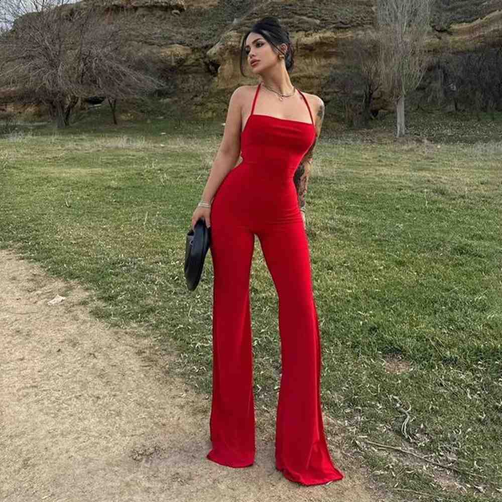 women summer elegant jumpsiuits sexy backless sling slim streetwear bandage