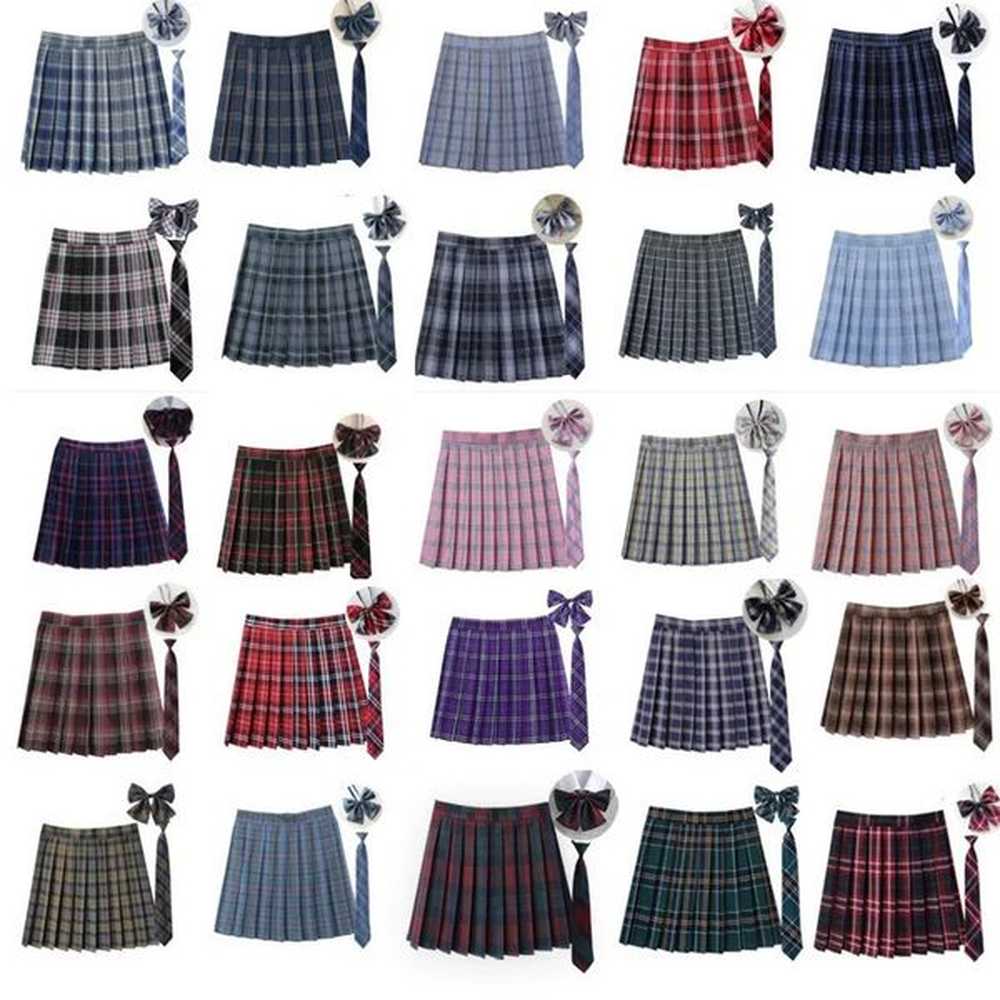 women summer plaid pleated skirt with necktie bowtie korean jk