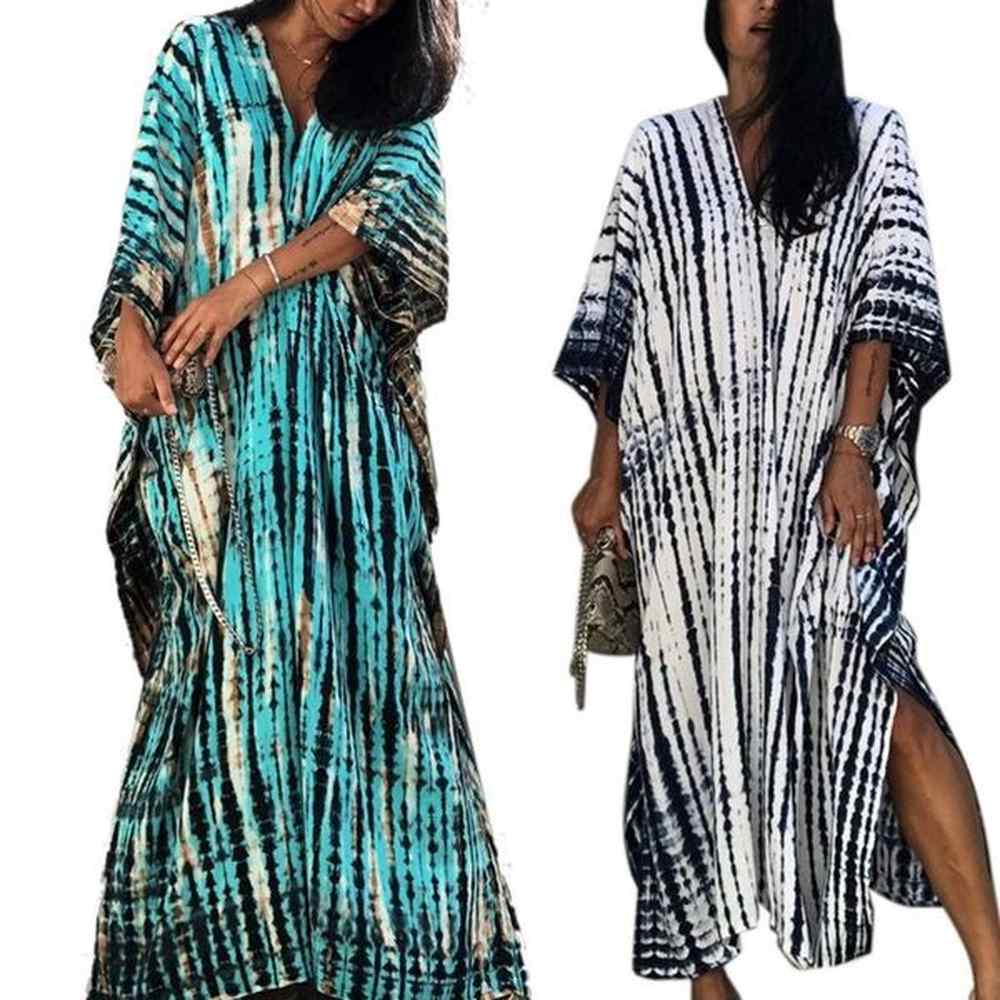 women summer plus size maxi kaftan tiedye striped print vneck