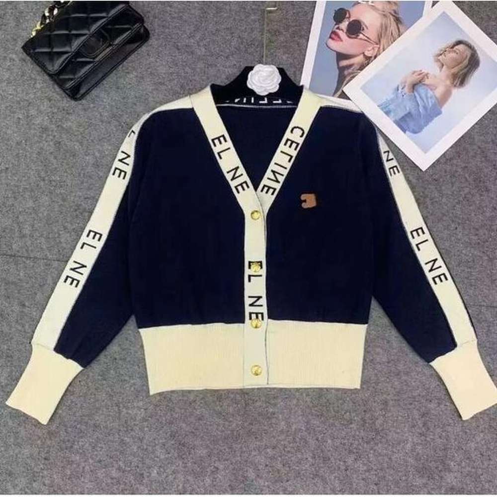 women sweater spring new vneck striped contrast slim knitted cardigan