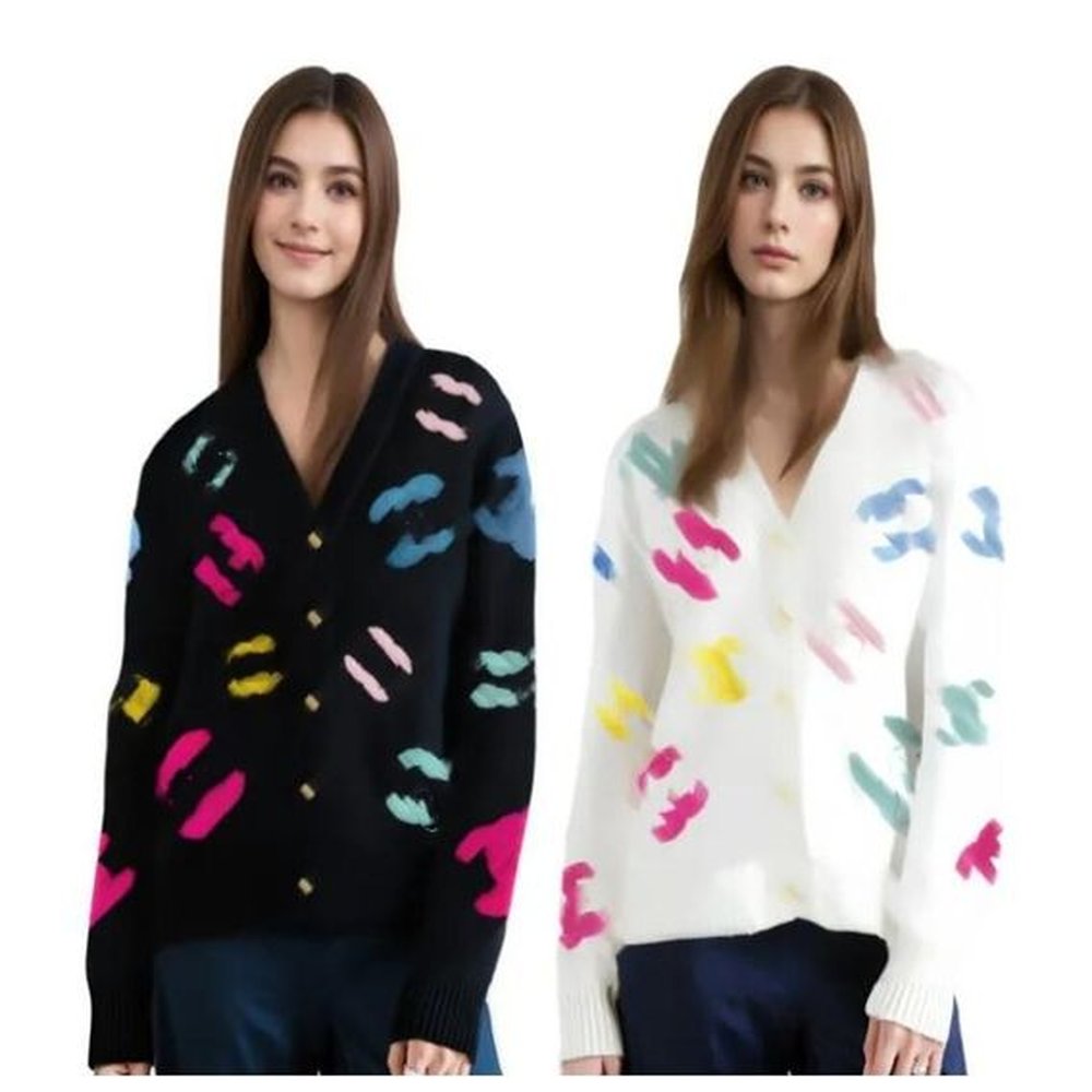 women sweater vintage letter loose luxury brand jacket v neck