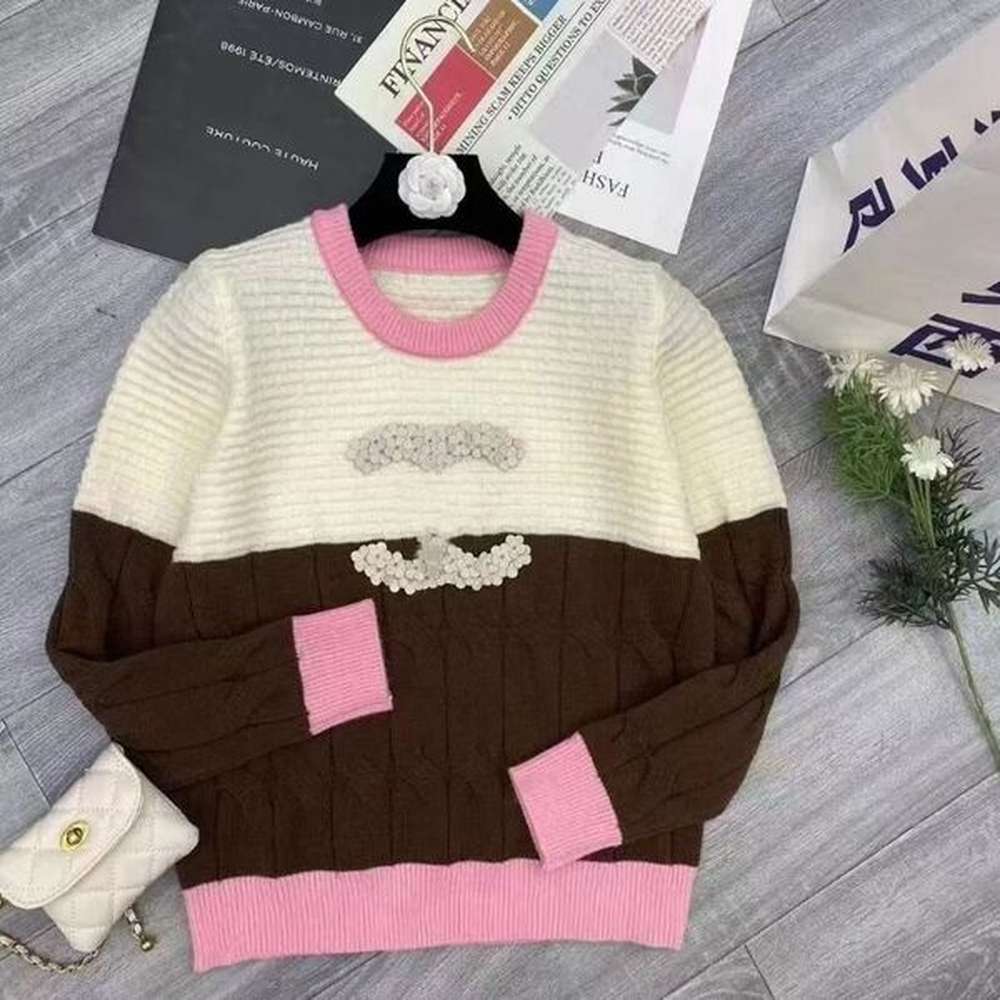 women sweaters outwear pattern round neck long sleve knitted top