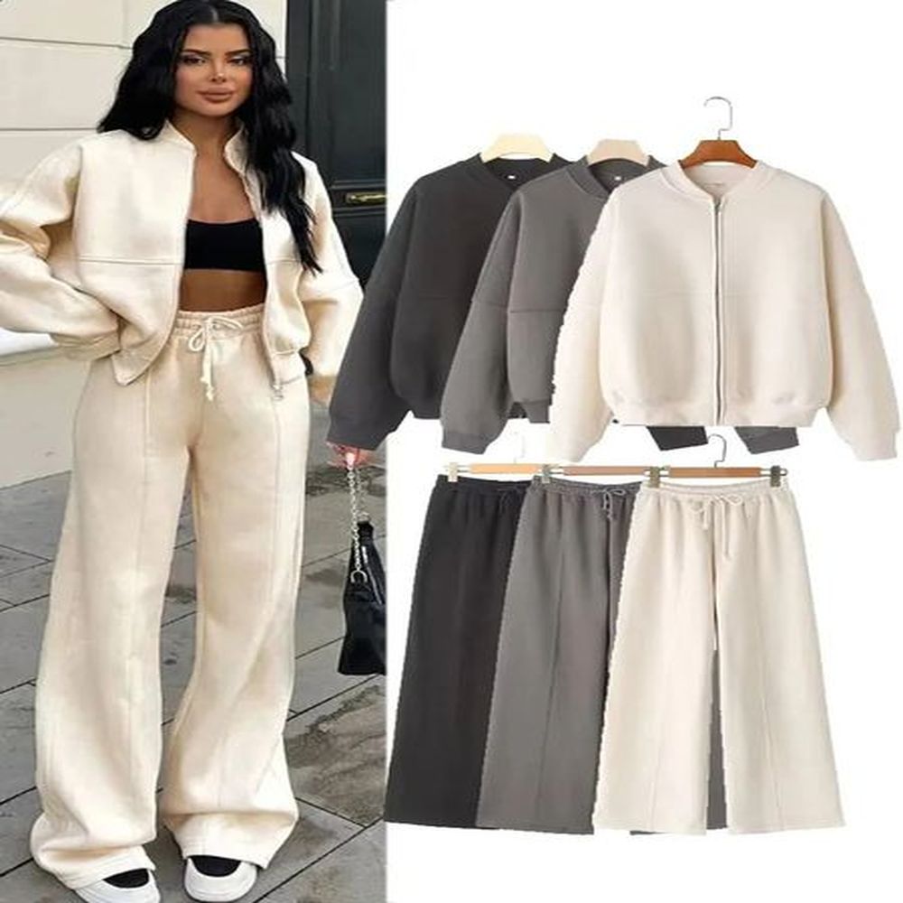 women sweatsuit set vintage oneck zipper bomber jackets high waist