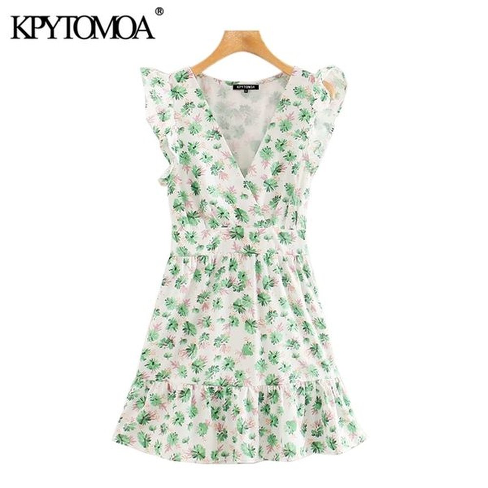 women sweet fashion floral print ruffled mini dress v neck