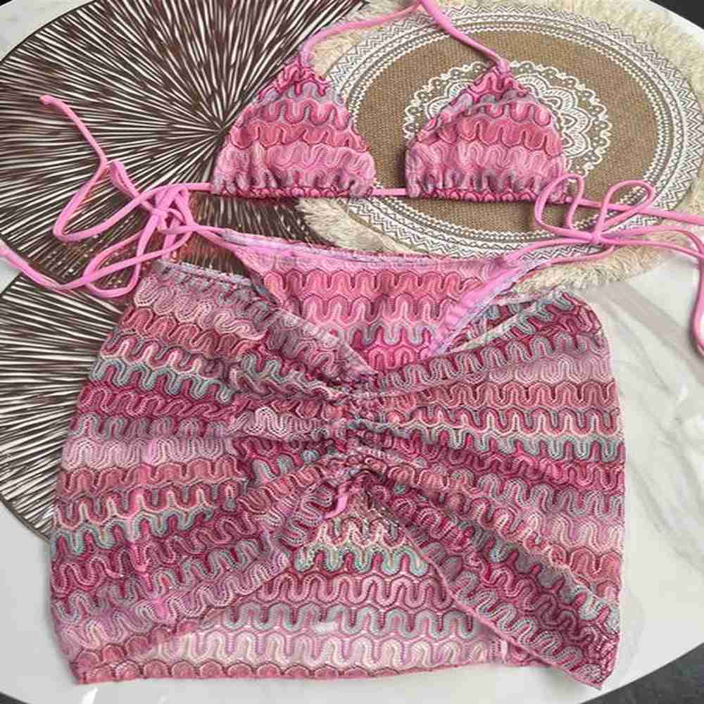 women swimsuit knitted bikini skirt threepiece set split swimsuit bikini