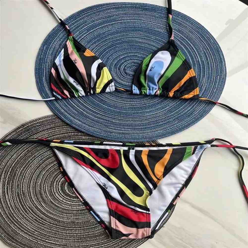 women swimsuit split swimsuit bikini striped geometry pattern onepiece swimsuit