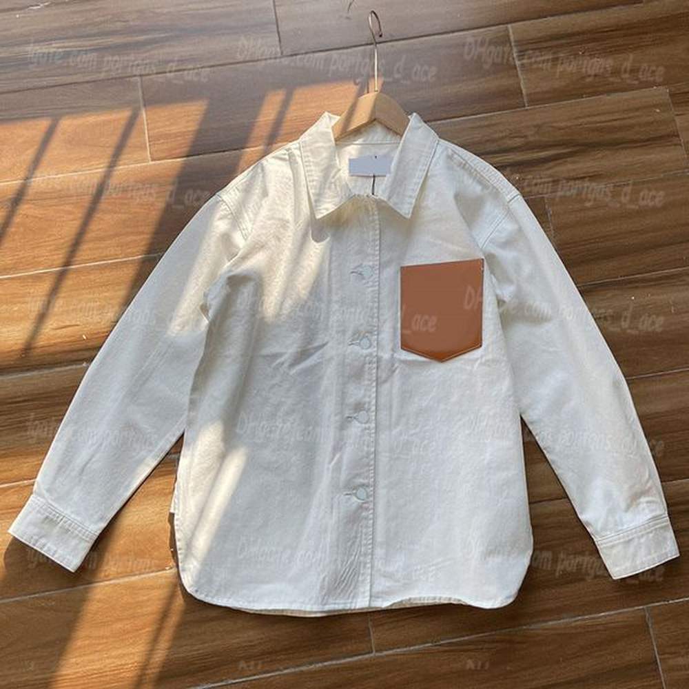 women t shirt white long sleeve lapel blouse letter leather