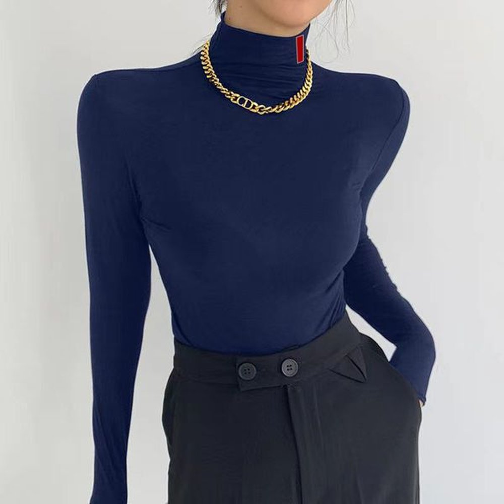 women t shirts long sleeves high neck budge blouses shirt