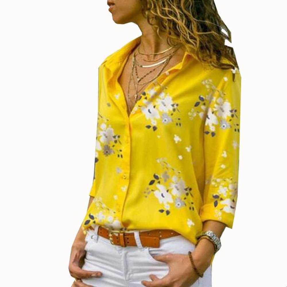 women tops blouses autumn elegant long sleeve print vneck chiffon