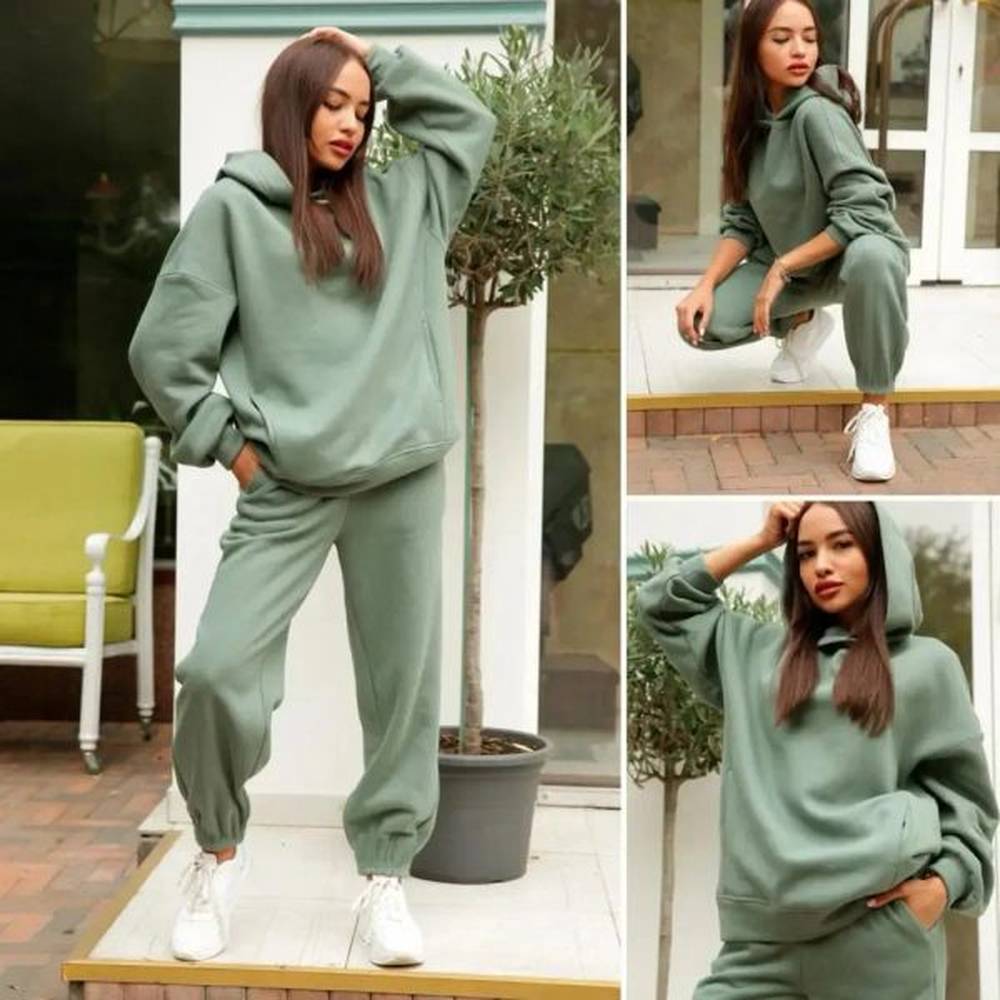 women tracksuit autumn winter warm hoodies top suits casual hooded