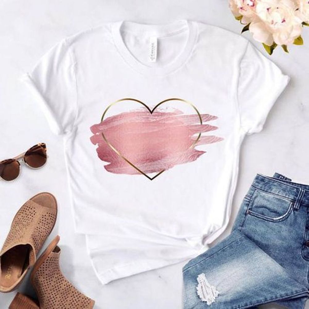 women tshirt heart flower print womens tshirt ladies casual basis